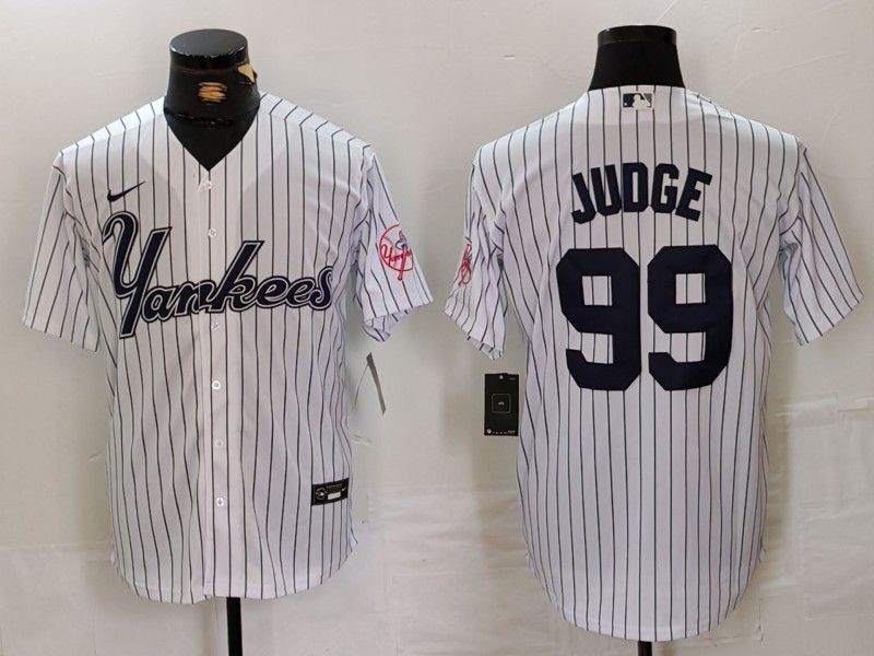 Men New York Yankees #99 Judge White stripe Three generations of joint names Nike 2024 MLB Jersey style 1